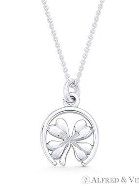 4-Leaf Shamrock Irish Luck Charm Pendant in .925 Sterling Silver